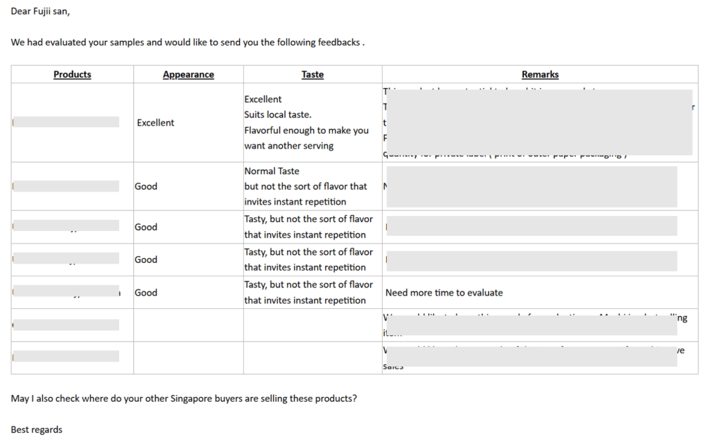 サンプルへのフィードバック