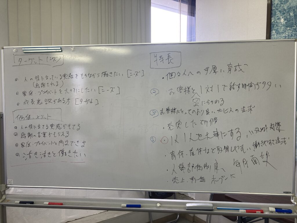 ホワイトボードで採用戦略整理